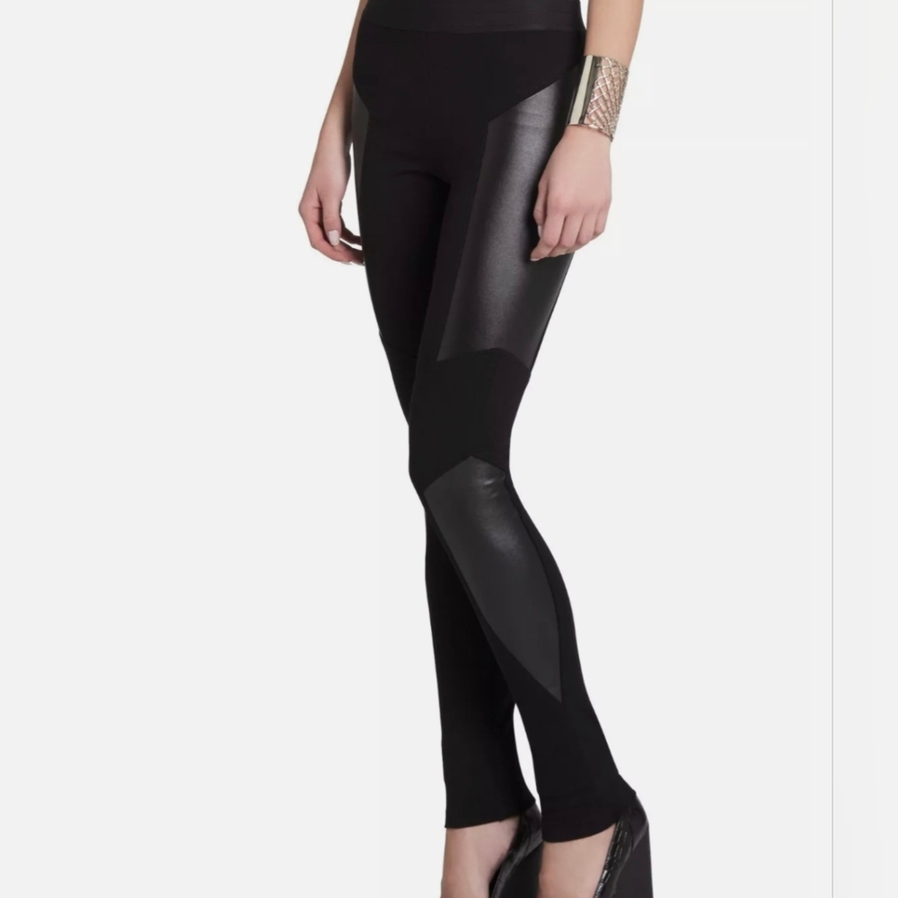 BCBG MAXAZARIA Black Faux Leather Panel Mari Leggings